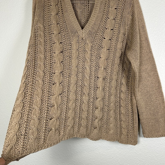 Talbots plus size 2X petite cable knit hooded sweater mercerized cotton brown - Picture 6 of 11